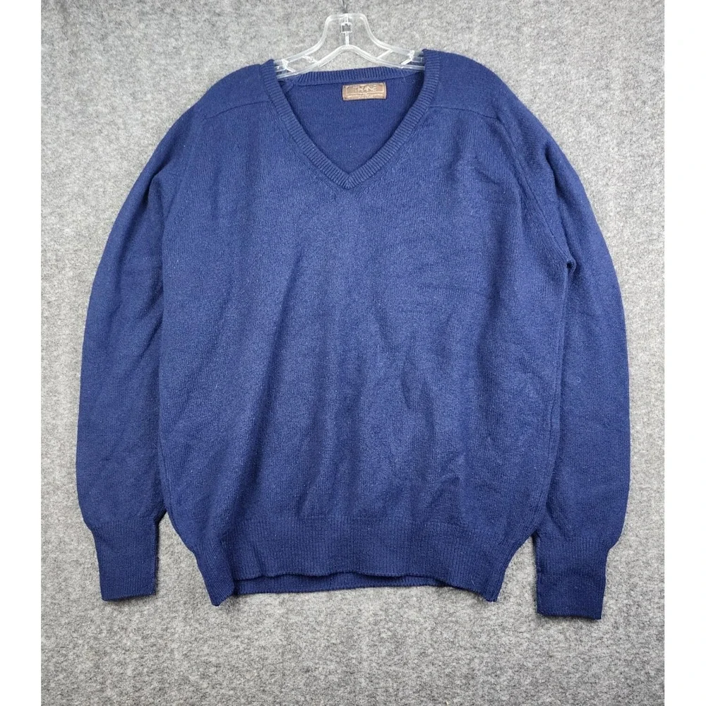 Thane V-Neck Sweater Mens XL Blue 100% Scottish Lambswool Vintage Made in USA